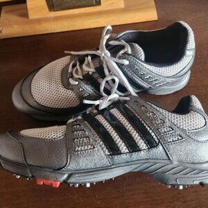men's silver colored size 8 Adidas golf shoes (standard width)